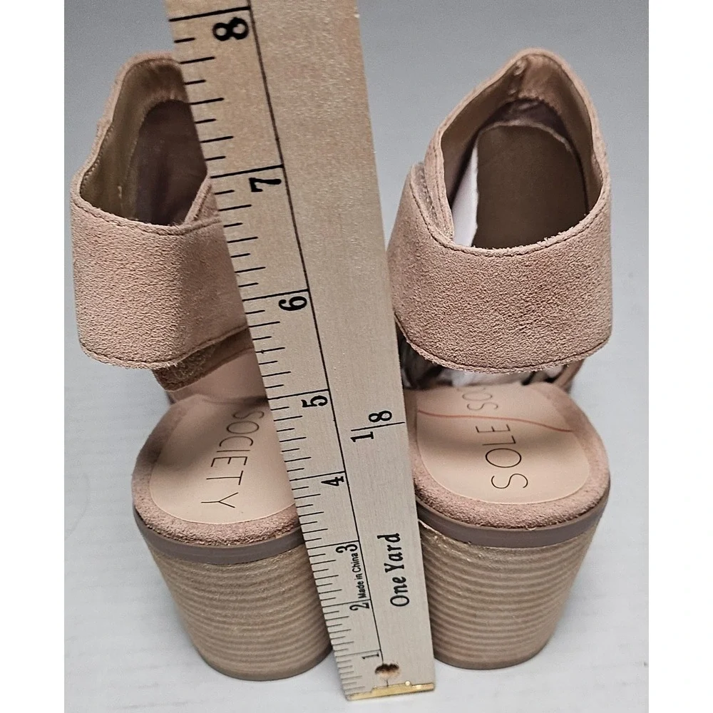 Sole Society Jagger Block Heel Peep Toe Booties Caramel Suede Women's Size 6.5‎